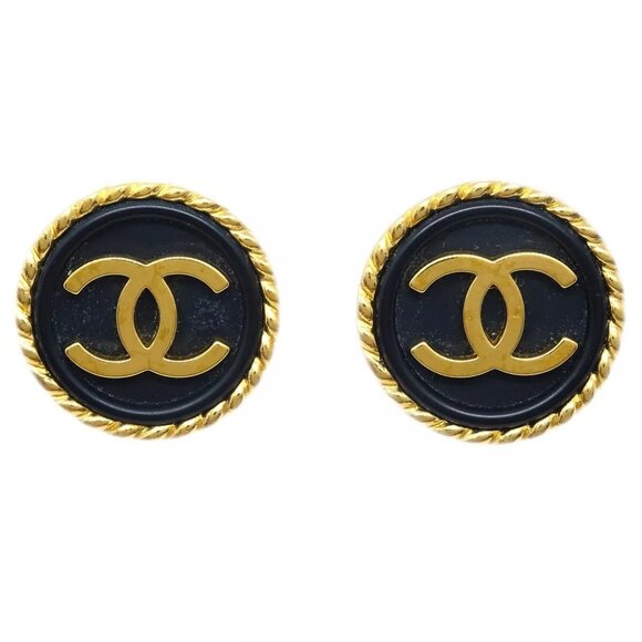 Chanel Black Button Earrings Clip-On - Picture 1 of 4